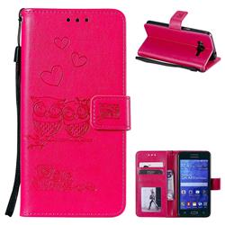 Embossing Owl Couple Flower Leather Wallet Case for Samsung Galaxy Grand Prime G530 - Red