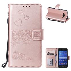 Embossing Owl Couple Flower Leather Wallet Case for Samsung Galaxy Grand Prime G530 - Rose Gold