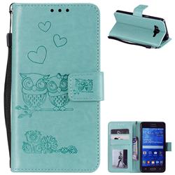 Embossing Owl Couple Flower Leather Wallet Case for Samsung Galaxy Grand Prime G530 - Green