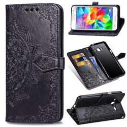 Embossing Imprint Mandala Flower Leather Wallet Case for Samsung Galaxy Grand Prime G530 - Black