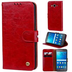 Luxury Retro Oil Wax PU Leather Wallet Phone Case for Samsung Galaxy Grand Prime G530 - Brown Red