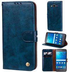 Luxury Retro Oil Wax PU Leather Wallet Phone Case for Samsung Galaxy Grand Prime G530 - Sapphire