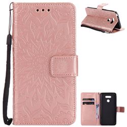 Embossing Sunflower Leather Wallet Case for LG G6 - Rose Gold