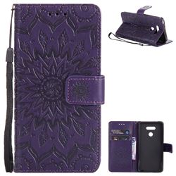 Embossing Sunflower Leather Wallet Case for LG G6 - Purple