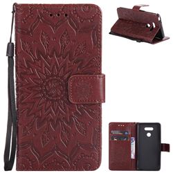 Embossing Sunflower Leather Wallet Case for LG G6 - Brown