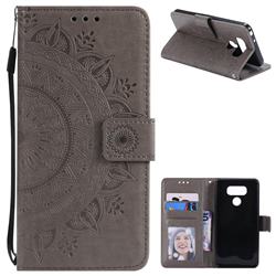 Intricate Embossing Datura Leather Wallet Case for LG G6 - Gray