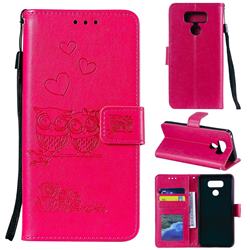 Embossing Owl Couple Flower Leather Wallet Case for LG G6 - Red