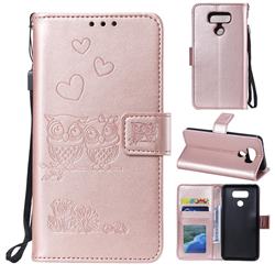Embossing Owl Couple Flower Leather Wallet Case for LG G6 - Rose Gold