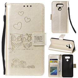 Embossing Owl Couple Flower Leather Wallet Case for LG G6 - Golden