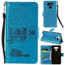 Embossing Owl Couple Flower Leather Wallet Case for LG G6 - Blue