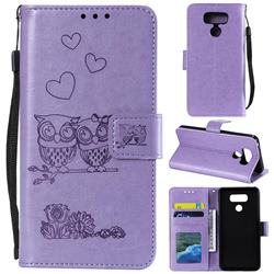 Embossing Owl Couple Flower Leather Wallet Case for LG G6 - Purple