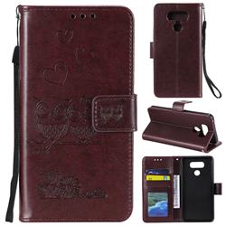 Embossing Owl Couple Flower Leather Wallet Case for LG G6 - Brown