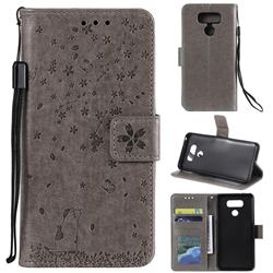 Embossing Cherry Blossom Cat Leather Wallet Case for LG G6 - Gray