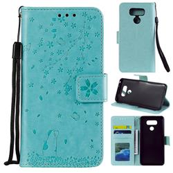 Embossing Cherry Blossom Cat Leather Wallet Case for LG G6 - Green