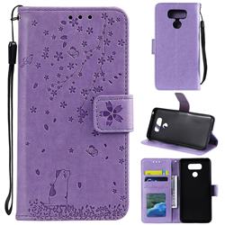 Embossing Cherry Blossom Cat Leather Wallet Case for LG G6 - Purple