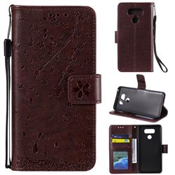 Embossing Cherry Blossom Cat Leather Wallet Case for LG G6 - Brown