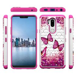 Rose Butterfly Studded Rhinestone Bling Diamond Shock Absorbing Hybrid Defender Rugged Phone Case Cover for LG G7 ThinQ