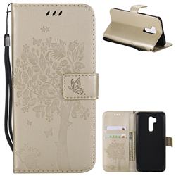 Embossing Butterfly Tree Leather Wallet Case for LG G7 ThinQ - Champagne