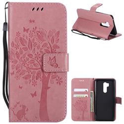 Embossing Butterfly Tree Leather Wallet Case for LG G7 ThinQ - Pink