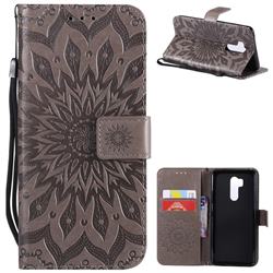 Embossing Sunflower Leather Wallet Case for LG G7 ThinQ - Gray