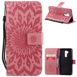 Embossing Sunflower Leather Wallet Case for LG G7 ThinQ - Pink