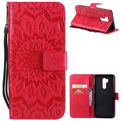 Embossing Sunflower Leather Wallet Case for LG G7 ThinQ - Red