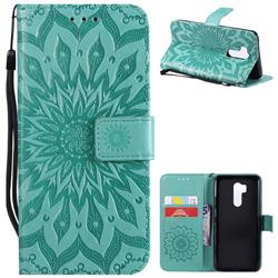 Embossing Sunflower Leather Wallet Case for LG G7 ThinQ - Green
