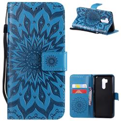 Embossing Sunflower Leather Wallet Case for LG G7 ThinQ - Blue