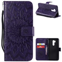 Embossing Sunflower Leather Wallet Case for LG G7 ThinQ - Purple