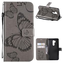 Embossing 3D Butterfly Leather Wallet Case for LG G7 ThinQ - Gray