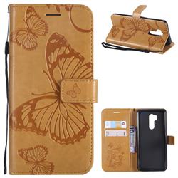 Embossing 3D Butterfly Leather Wallet Case for LG G7 ThinQ - Yellow