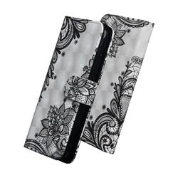 Black Lace Flower 3D Painted Leather Wallet Case for LG G7 ThinQ