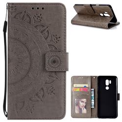 Intricate Embossing Datura Leather Wallet Case for LG G7 ThinQ - Gray