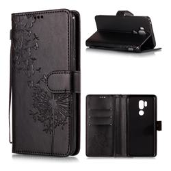 Intricate Embossing Dandelion Butterfly Leather Wallet Case for LG G7 ThinQ - Black