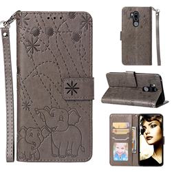Embossing Fireworks Elephant Leather Wallet Case for LG G7 ThinQ - Gray