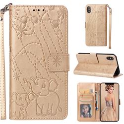 Embossing Fireworks Elephant Leather Wallet Case for LG G7 ThinQ - Golden