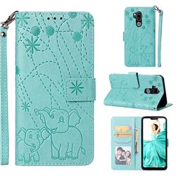 Embossing Fireworks Elephant Leather Wallet Case for LG G7 ThinQ - Green