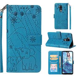 Embossing Fireworks Elephant Leather Wallet Case for LG G7 ThinQ - Blue