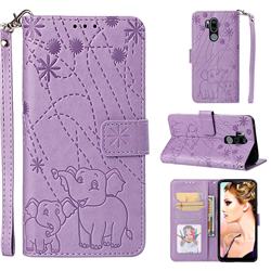 Embossing Fireworks Elephant Leather Wallet Case for LG G7 ThinQ - Purple