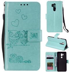 Embossing Owl Couple Flower Leather Wallet Case for LG G7 ThinQ - Green