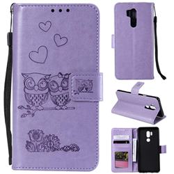 Embossing Owl Couple Flower Leather Wallet Case for LG G7 ThinQ - Purple