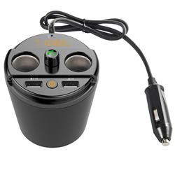 Cup-shaped Multi-function In-Car Bluetooth FM Hands-free Transmitter MP3 Player Dual USB 3.1A Car Charger 401E - Black