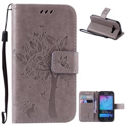 Embossing Butterfly Tree Leather Wallet Case for Samsung Galaxy J1 J100 - Grey