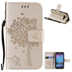 Embossing Butterfly Tree Leather Wallet Case for Samsung Galaxy J1 J100 - Champagne