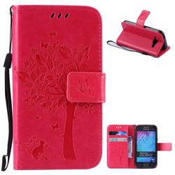Embossing Butterfly Tree Leather Wallet Case for Samsung Galaxy J1 J100 - Rose