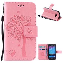 Embossing Butterfly Tree Leather Wallet Case for Samsung Galaxy J1 J100 - Pink