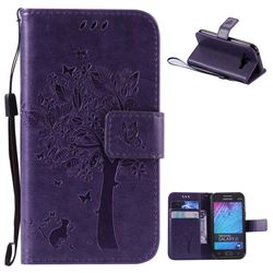 Embossing Butterfly Tree Leather Wallet Case for Samsung Galaxy J1 J100 - Purple