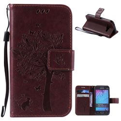 Embossing Butterfly Tree Leather Wallet Case for Samsung Galaxy J1 J100 - Coffee