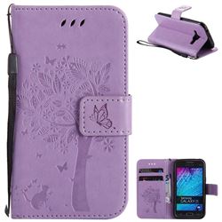 Embossing Butterfly Tree Leather Wallet Case for Samsung Galaxy J1 2015 J100 - Violet