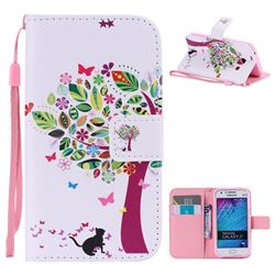 Cat and Tree PU Leather Wallet Case for Samsung Galaxy J1 2015 J100